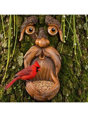 Outdoor Tree Face Decor - Weatherproof Resin Bird Feeder for Garden Art